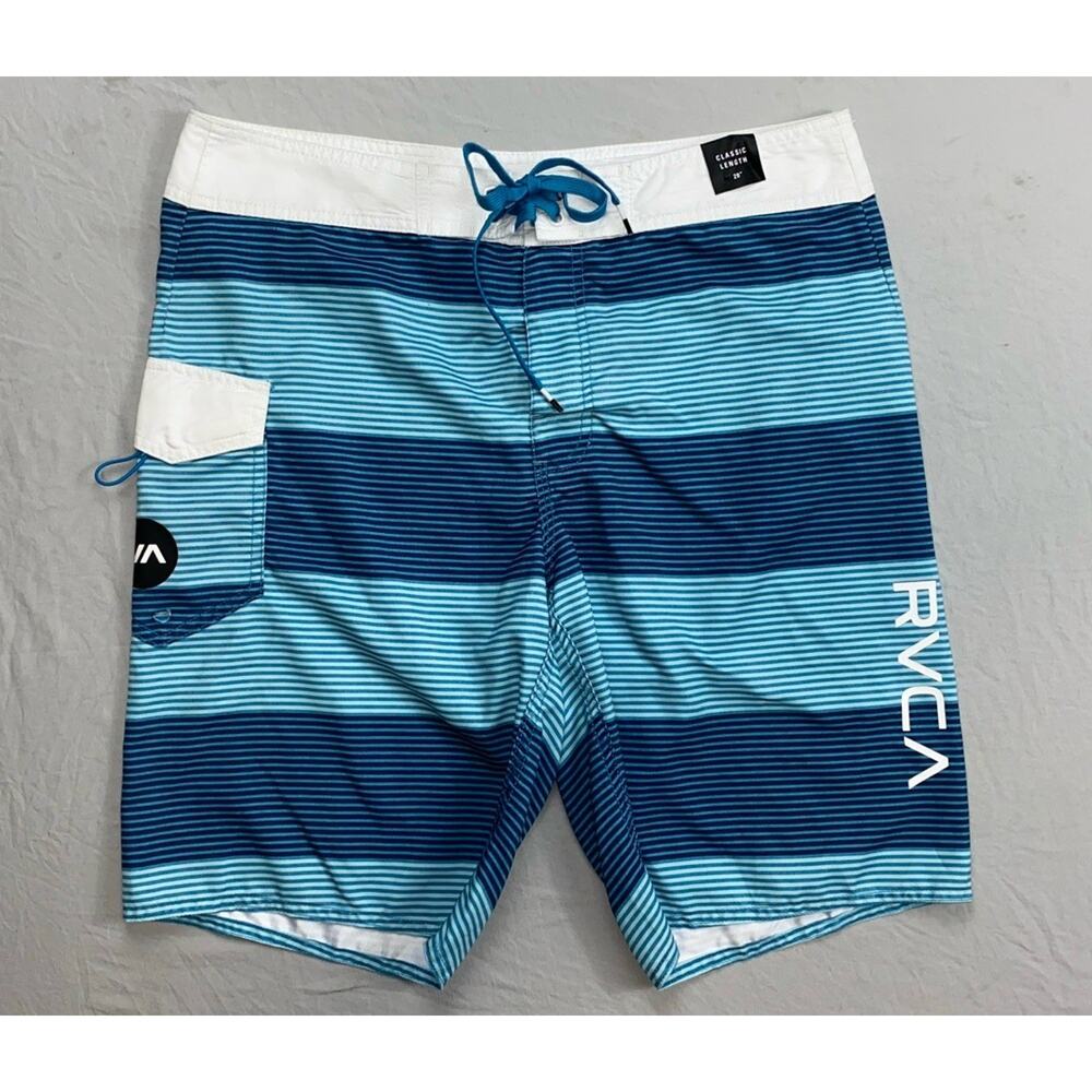 RVCA Classic Length 20" Cargp Board Shorts. Blue Stripe, Men's 32. Read.